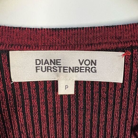 Diane Von Furstenberg Metallic Merino Wool Blend Cardigan Sweater Red P / XS - Picture 4 of 11